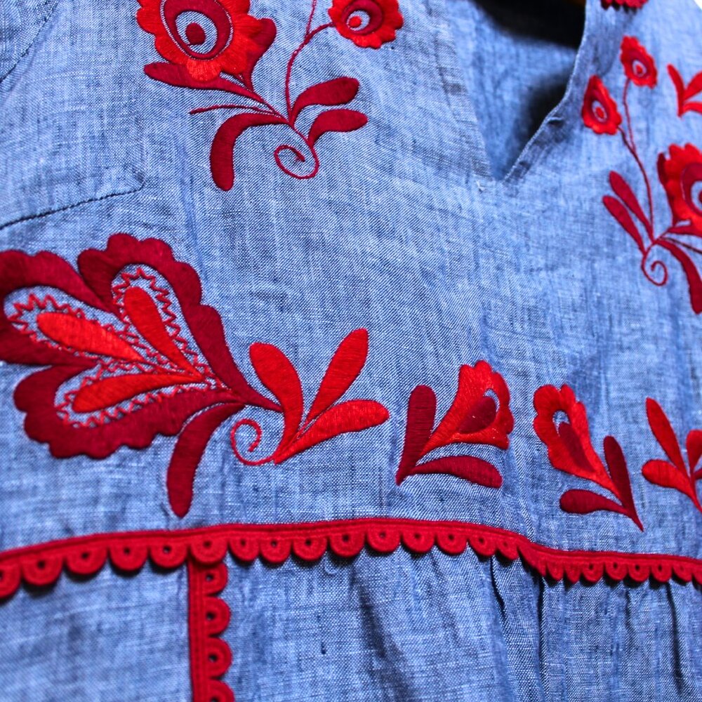 BODEN Size 6 Bea blue linen embroidered dress EUC Boho Summer Vacation Beach - Picture 4 of 9